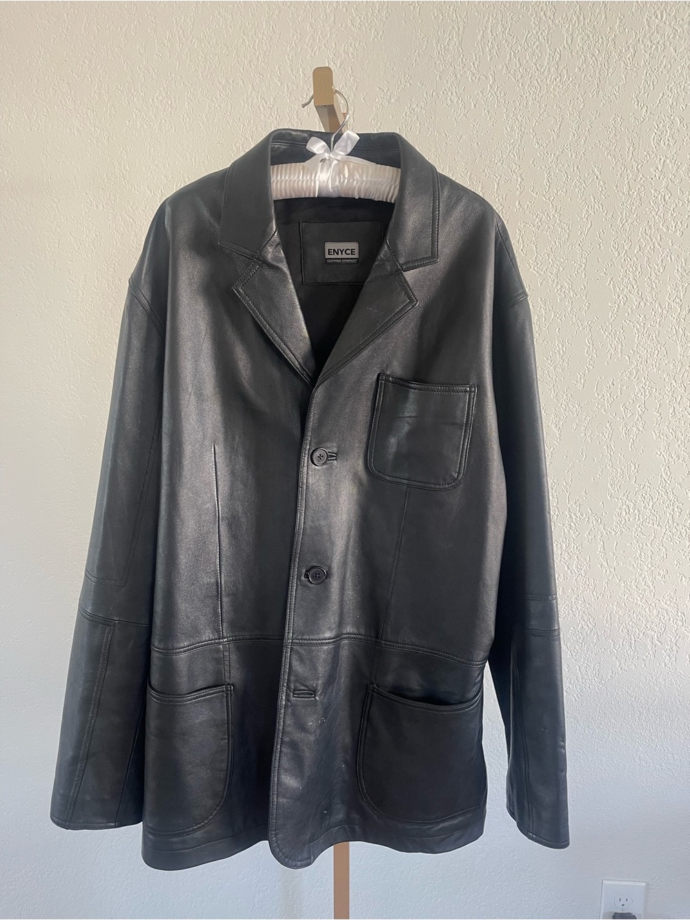 Enyce Black Leather Button-Up Shirt Jacket